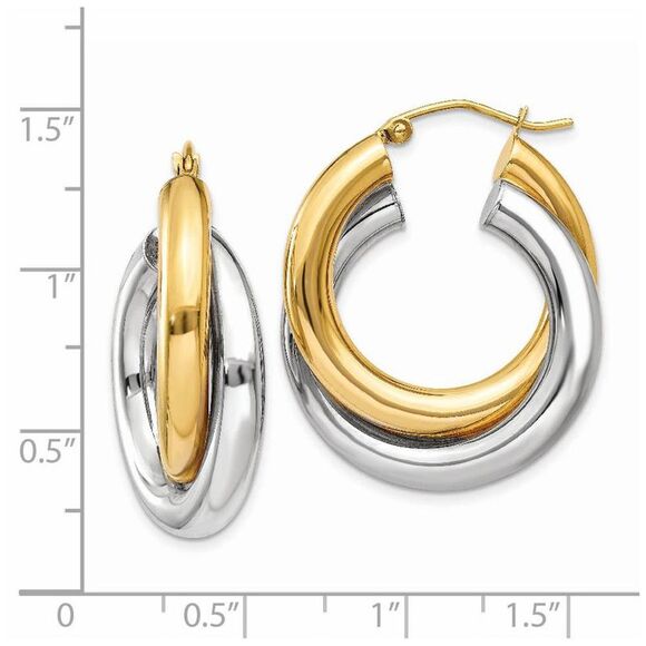 Crossover Double Tube Hoops in 14k Two-tone Gold, 20mm (3/4 Inch) - Picture 4 of 5